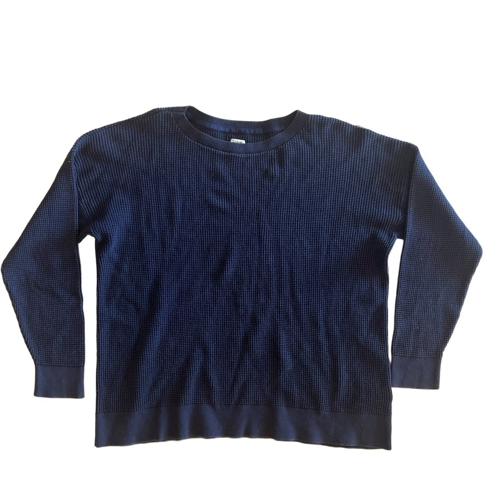 L.L.Bean Sweater Womens Size 3X Plus Navy Blue Waffle Knit Crewneck Long Sleeve